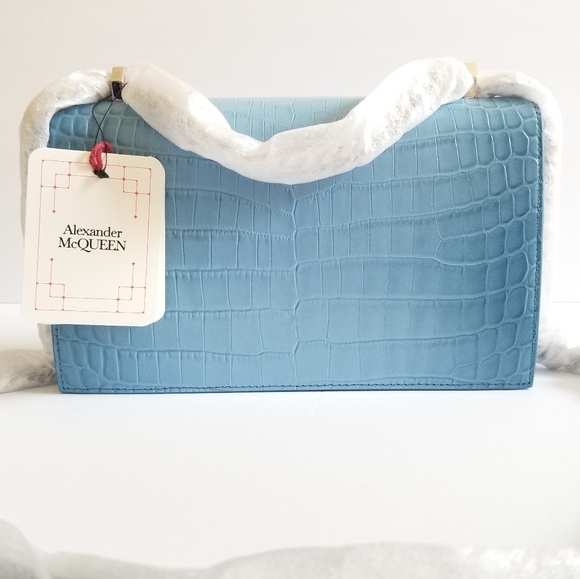 Alexander McQueen MEDIUM Croc-Embossed Leather Satchel Siel - Picture 6 of 14